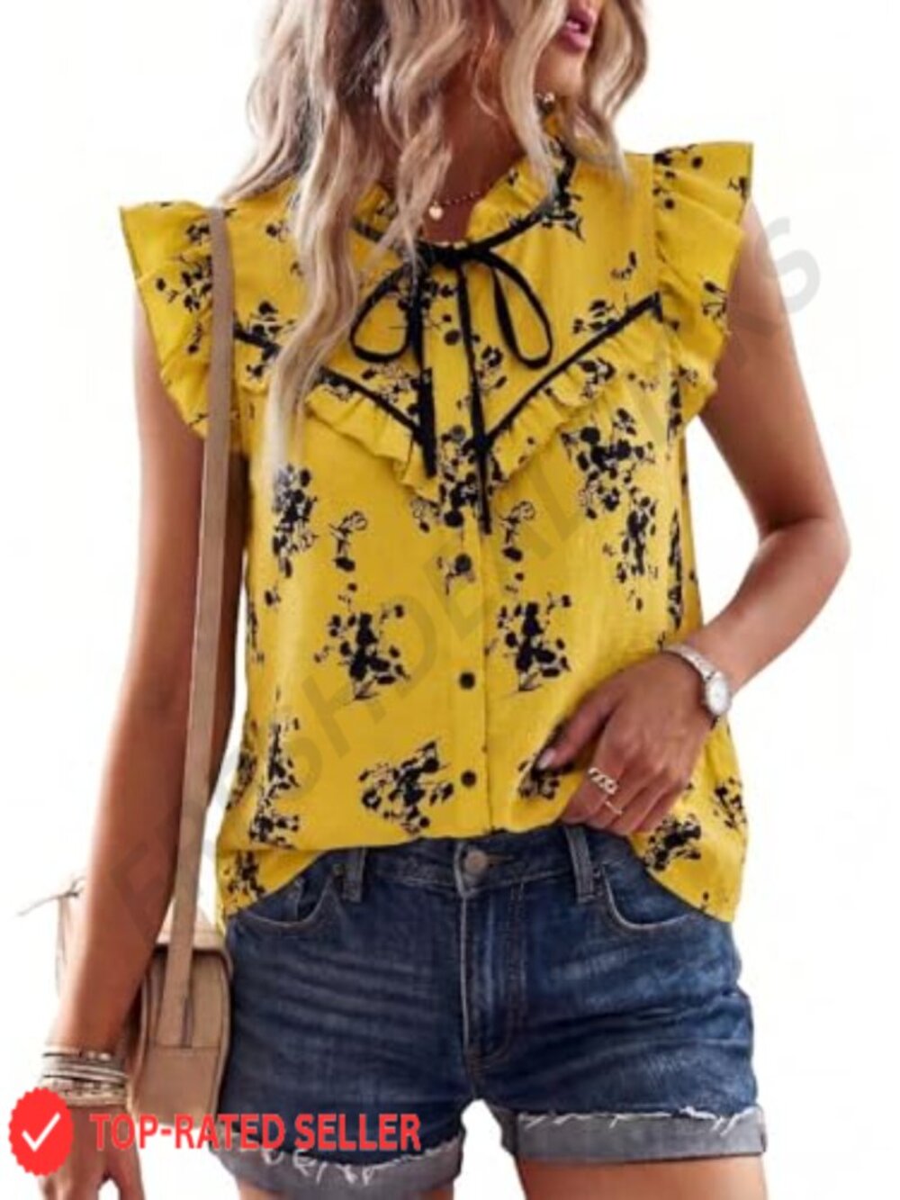Womens Floral Babydoll Tunic Top Button Down Ruffle Sleeve Summer Blouse